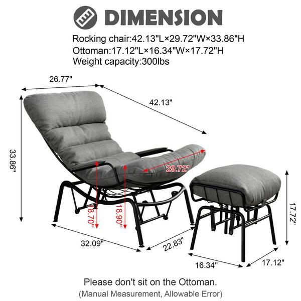 HOOOWOOO Mono Metal Patio Lounge Outdoor Rocking Chair with An Ottoman and Black Cushions