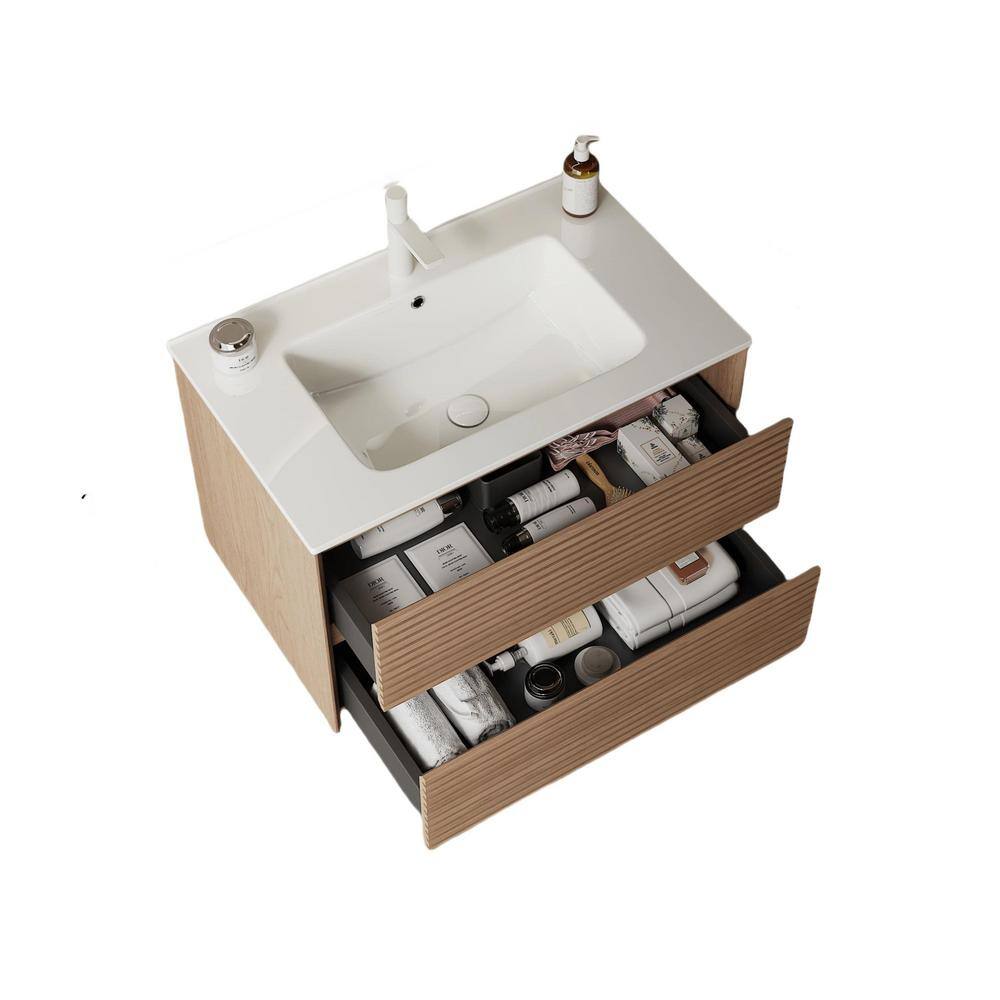 30 in. W Wall-Mounted Floating Plywood Bath Vanity in Dark Brown with Sink,