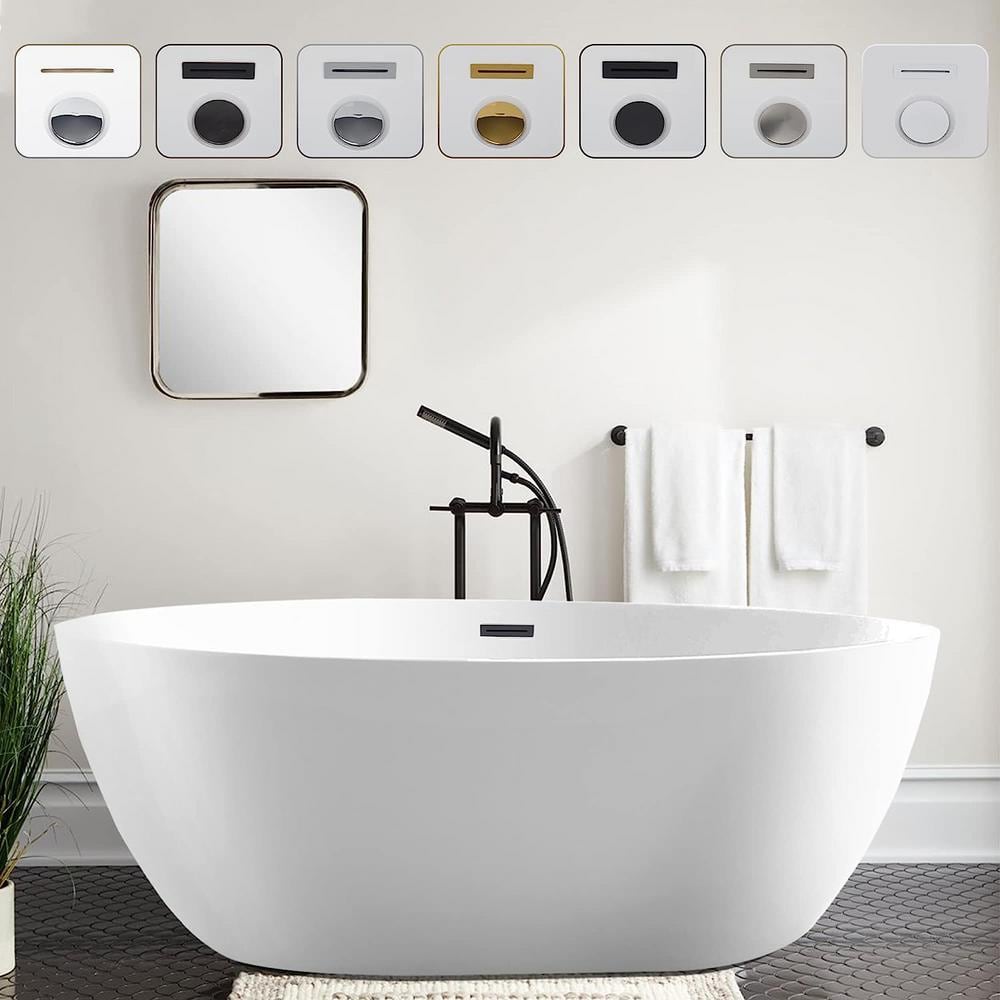 59" White Acrylic Freestanding Oval Bathtub