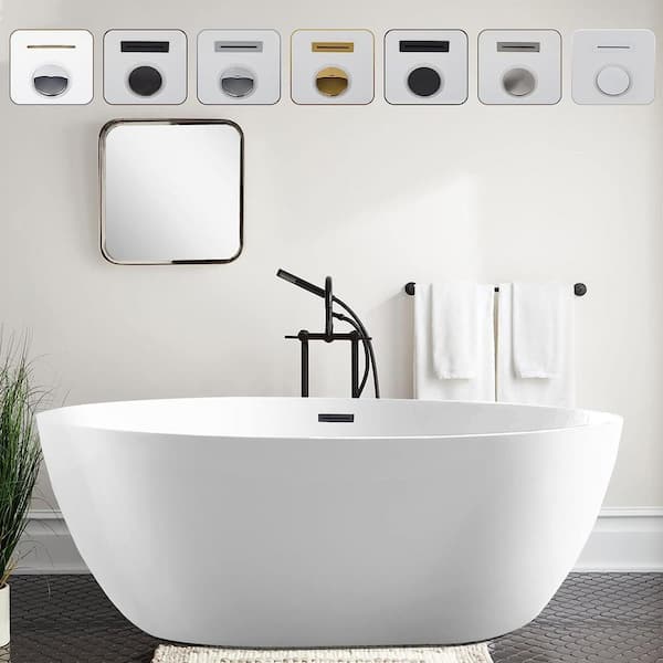 Vanity Art 59 in. Acrylic Flatbottom Freestanding Bathtub in White/Oil Rubbed Bronze