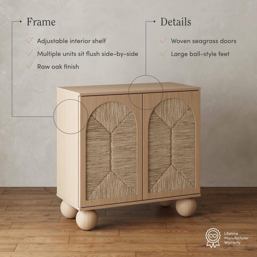 Leah Light Brown Bohemian Seagrass Cabinet with Solid Wood Legs