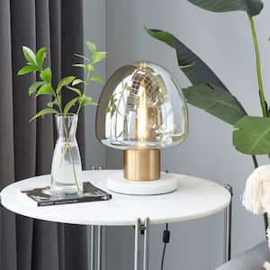 14 in. Gold Metal Task and Reading Table Lamp with Clear Dome Shaped Shade and Marble Base