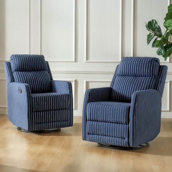 JAYDEN CREATION Ana Modern Navy Upholstered 360° Swivel Rocker Recliner (Set of 2)