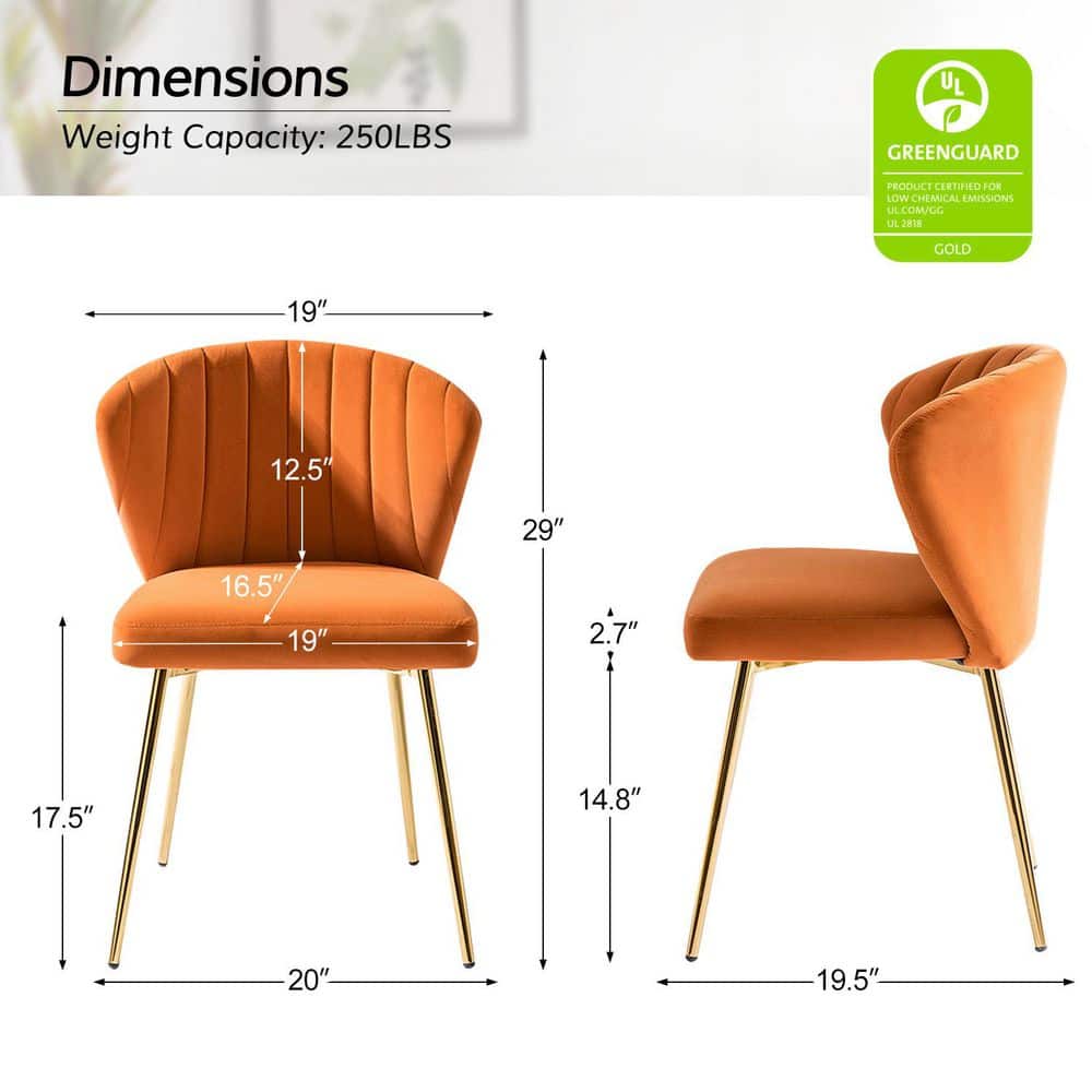 Elegant Orange Velvet Upholstered Side Chair with Gold Metal Legs
