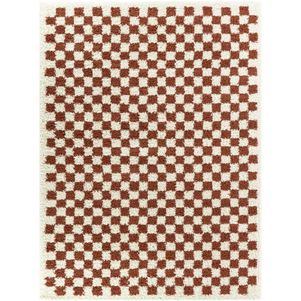 Burnt Orange and White Synthetic Shag Rectangular Area Rug 9' x 12'
