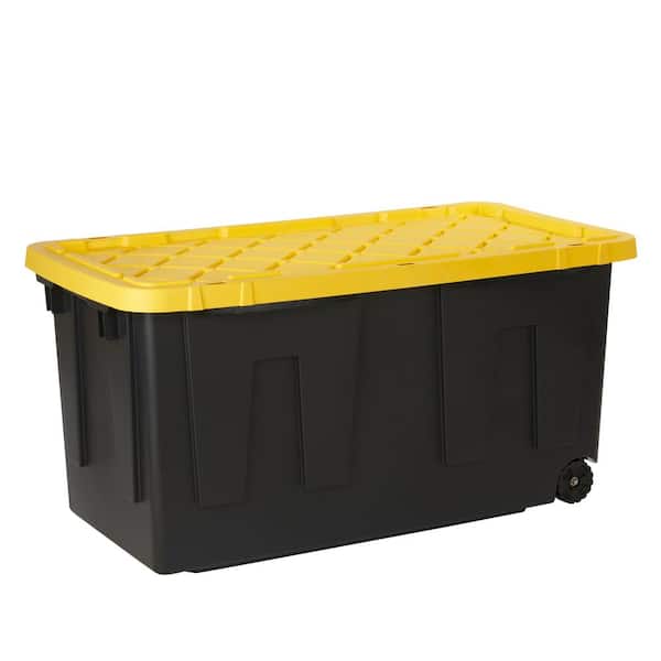 HDX 70 Gal. Tough Storage Tote with Wheels in Black with Yellow Lid