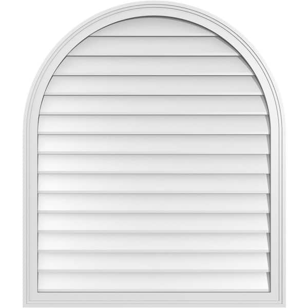 Ekena Millwork 36 in. x 42 in. Round Top White PVC Paintable Gable Louver Vent Non-Functional