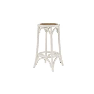 Mavery Ivory Wood Backless Counter Stool with Woven Rattan Seat