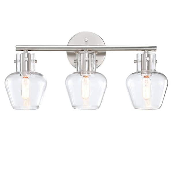 3-Light Bathroom Vanity Light with Brushed Nickel Clear Glass Shade Including E12 Base, Bulb NOT Included