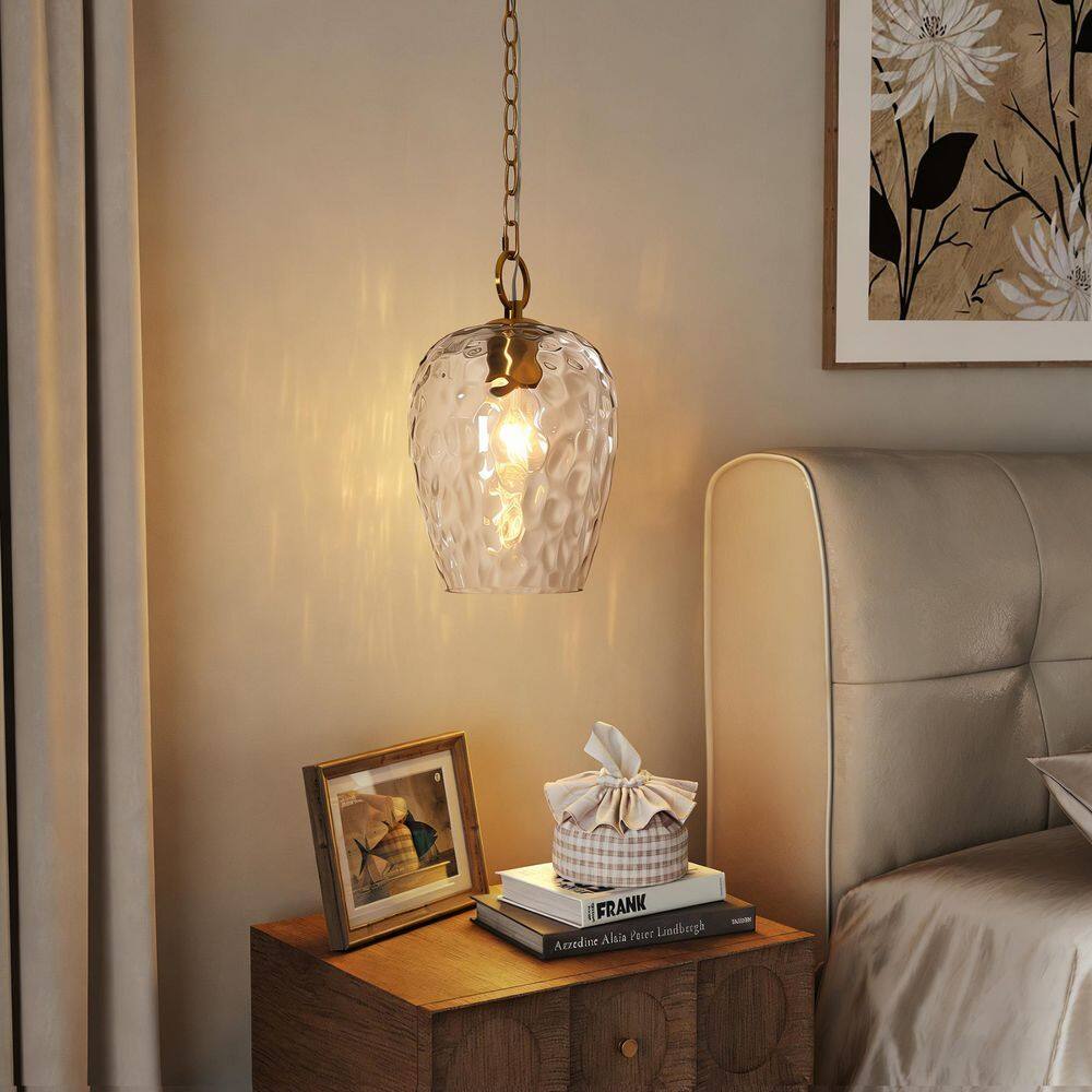 Aichas 1-Light Glam Plated Brass Pendant Lighting with Clear Water Ripple Glass Shade for Kitchen Island, Living Room price history on PriceWatchPro