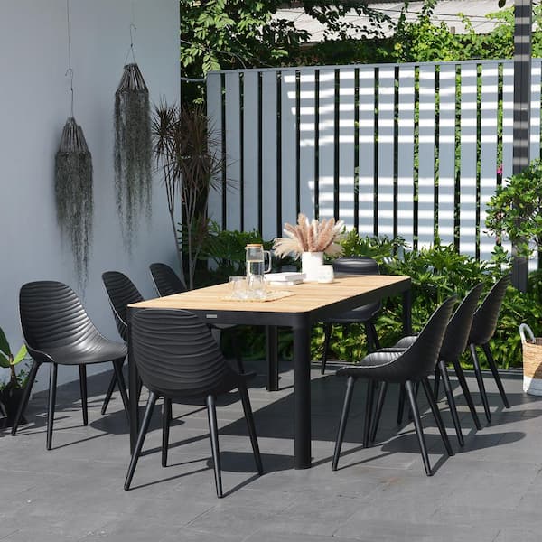 Amazonia Oslo Dark 9-Piece 100% FSC Certified Teak and Aluminum Patio Rectangular Dining Set
