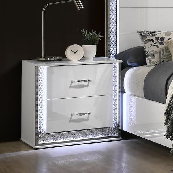 Furniture of America Knull Glossy Glam White 2-Drawer 26 in. W