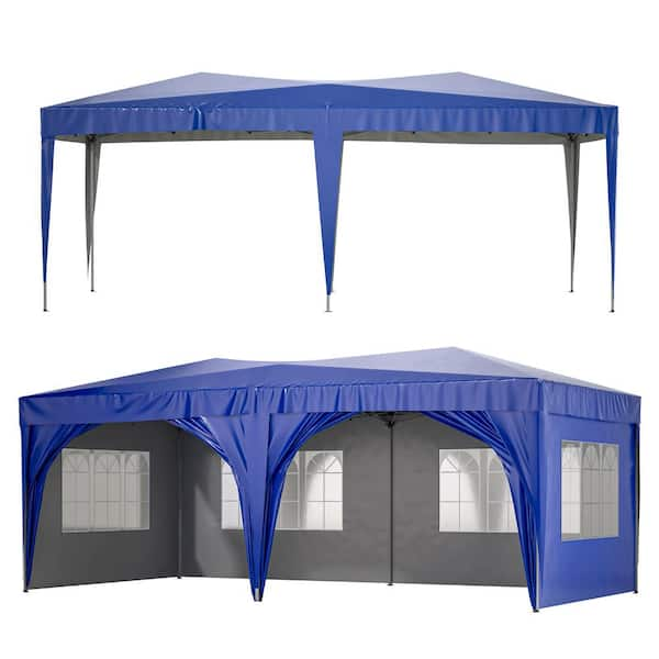 10 ft. x 20 ft. Blue Pop-Up Outdoor Portable Party Folding Tent with 6 ...