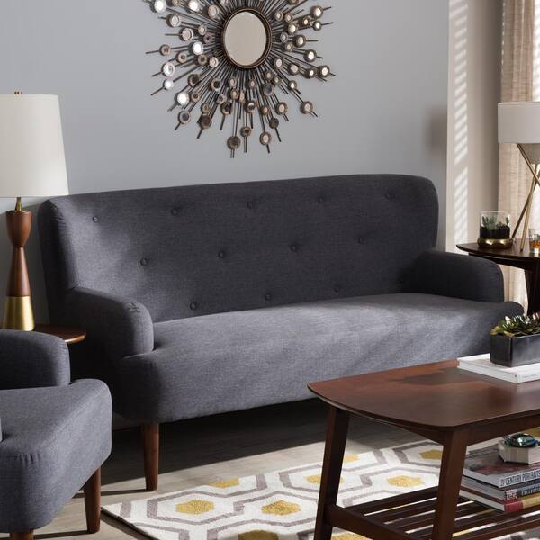 Baxton Studio Toni Mid-Century Dark Gray Fabric Upholstered Sofa