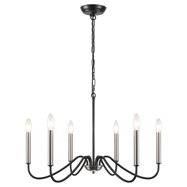 ADSENSTY 6-Light Black and Sand Nickel Farmhouse Candlestick Chandelier Minimalist Kitchen Island Hanging Pendant Light