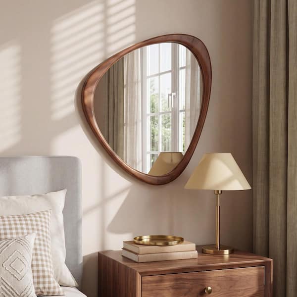 ウッドフレーム壁掛け鏡 LuxHomez 19 in. W x 24 in. H Irregular Natural Wood-Frame Wall