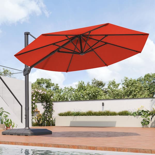 SANLUCE 11 ft. Cantilever Patio Umbrella with Solution-Dyed Fabric, Aluminum Frame and 360° Rotation in Rust Red