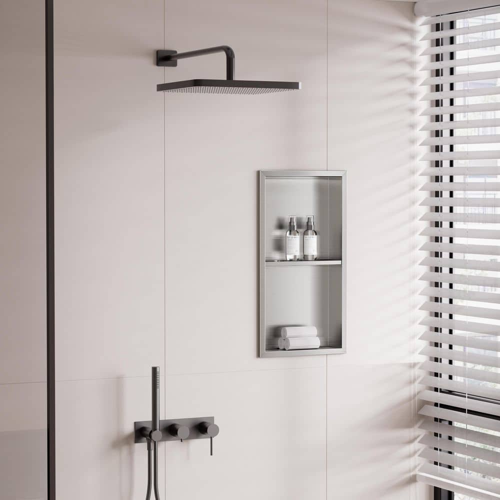 12 in. W x 24 in. H x 4 in. D Waterproof Recessed Shower Niche Storage Shelf in Brushed Nickel, No Tile Needed price history on PriceWatchPro