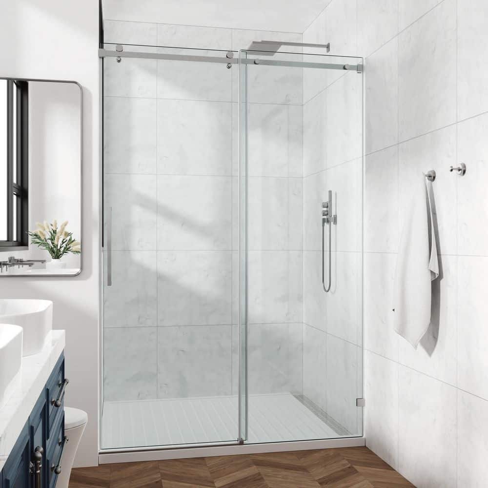 56-60 in. W x 66 in. H Sliding Frameless Shower Door in Nickel with Clear Glass price history on PriceWatchPro