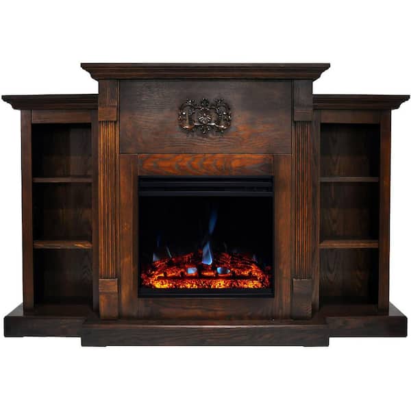 Cambridge Sanoma 72 in. Electric Fireplace Heater in Walnut with Mantel,  Bookshelves, Enhanced Multi-Color Log Display and Remote CAM7233-1WALLG3 -  The Home Depot