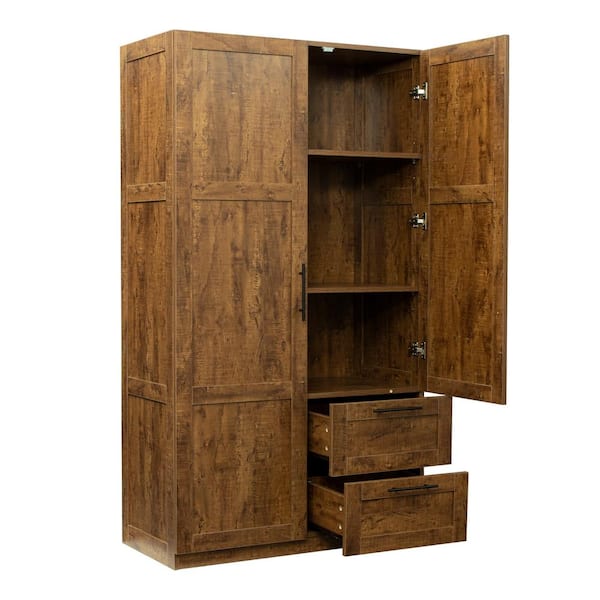 Walnut Hight Wardrobe Storage Cabinet 70.87 in. H x 39.37 in. W x 19.49 in. D, Brown