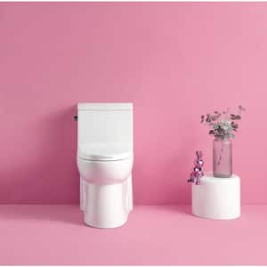 One-Piece 1.28 GPF Dual Flush Elongated Toilet in Glossy White, Soft-Close Seat, Seat Included
