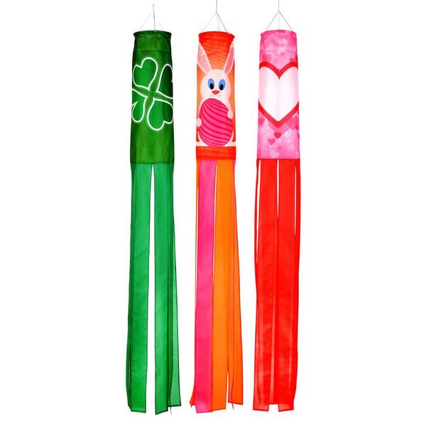 Trademark Innovations 60 in. Spring Season Windsocks - Clover, Bunny and Hearts - (Set of 3)