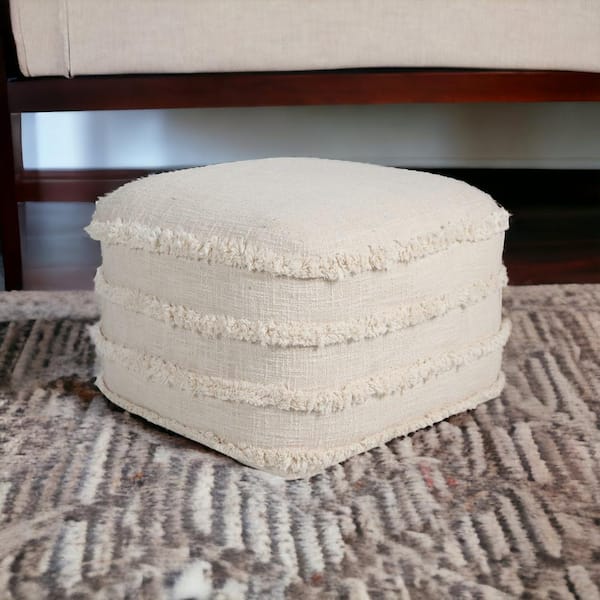 HomeRoots Amelia Cream Cotton Square Accent Ottoman