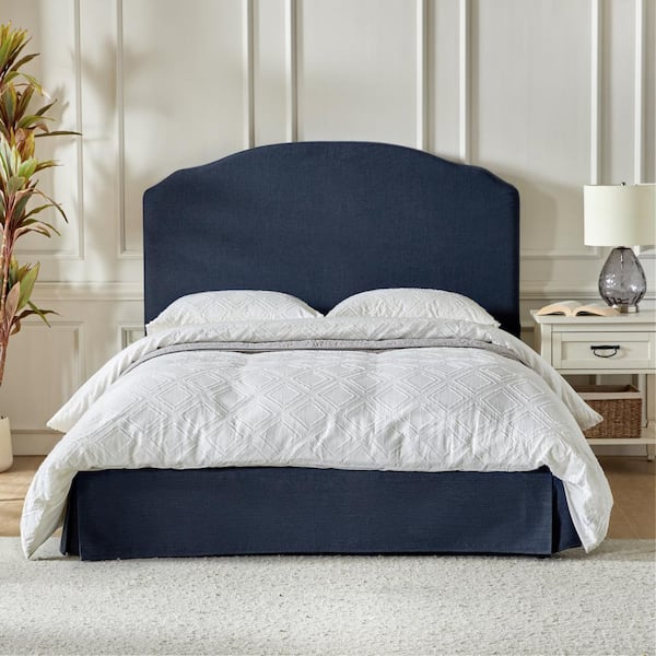 JAYDEN CREATION Christoph Blue Wood Frame Queen 2-Piece Traditional Bedroom Platform Bed Set with Upholstered Headboard