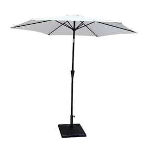 8.8 ft. Aluminum Market Push Button Tilt Outdoor Patio Umbrella in Cream with Square Resin Umbrella Base