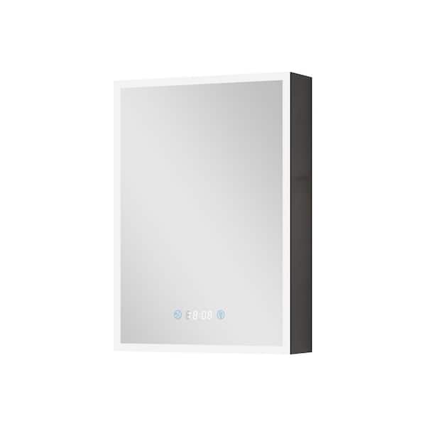 Ziyudura 20 in. W x 28 in. H Rectangular Aluminum Medicine Cabinet with Mirror and Light, Defogger, Outlet, Black