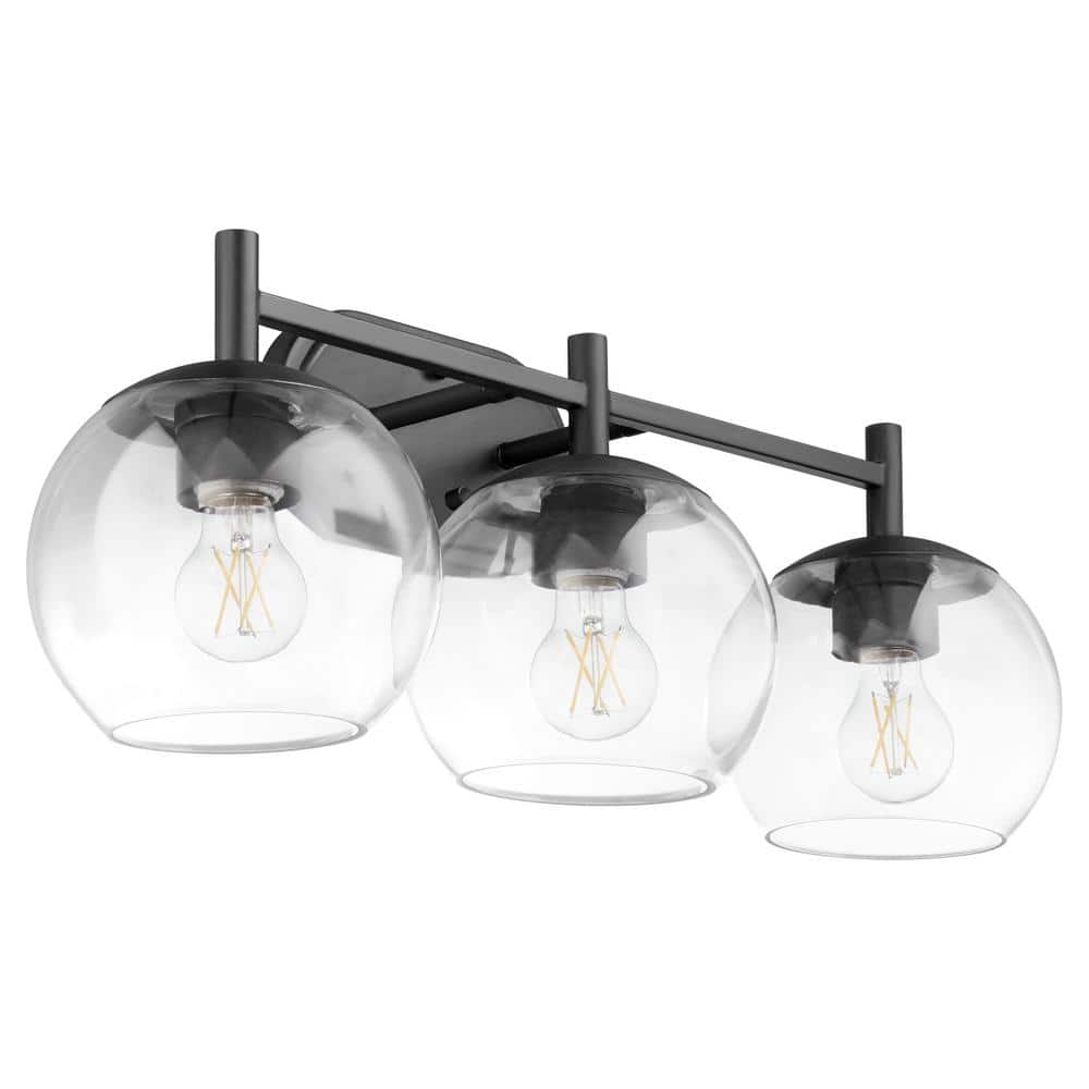 Lyon 3-Light - 100-Watt Medium Lamp Base Light Vanity 24 in. Width with 3 Clear Glass Diffusers Matte Black price history on PriceWatchPro