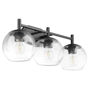 Lyon 3-Light - 100-Watt Medium Lamp Base Light Vanity 24 in. Width with 3 Clear Glass Diffusers Matte Black