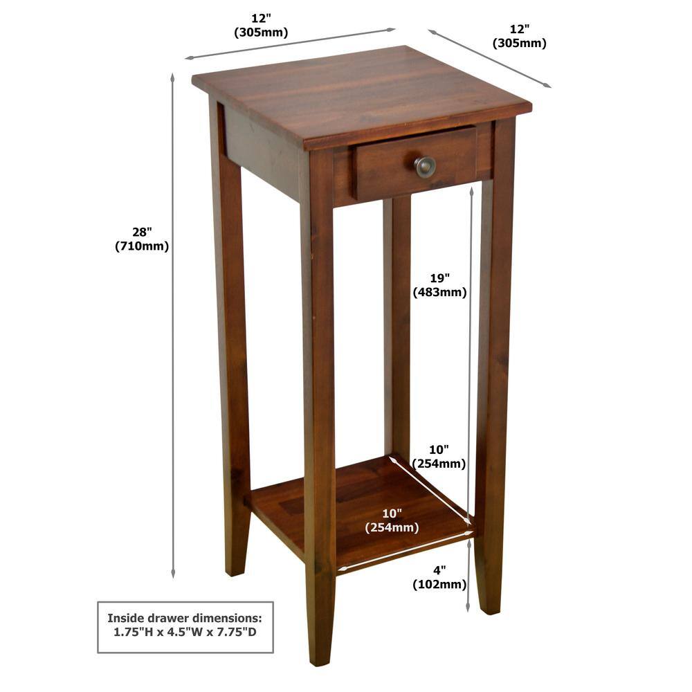 Mahogany Acacia 2-Tier Display Stand with Drawer