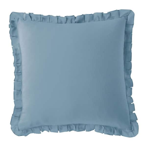 The Company Store Linen Cotton Solid Blue Smoke Ruffled 26 in. x 26 in. Euro Throw Pillow Cover