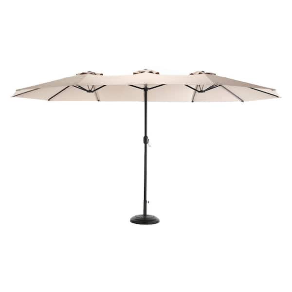 Otryad 14.86 ft. Steel Market Outdoor Patio Umbrella with 12-Ribs, Crank Open/Close System, Double Sided Umbrella in Khaki