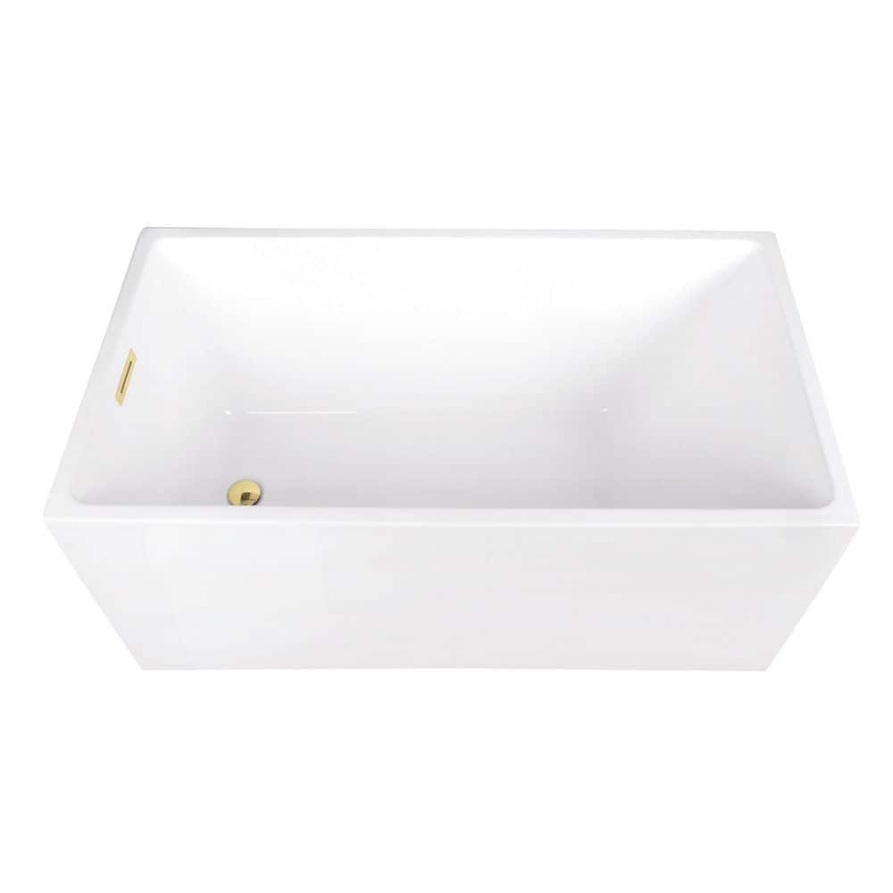 Aqua Eden 51 in. x 27.7 in. Acrylic Flatbottom Soaking Freestanding Bathtub in Glossy White/Polished Brass with Drain price history on PriceWatchPro