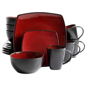 Soho Lounge 16-Piece Red Soft Square Stoneware Dinnerware Set