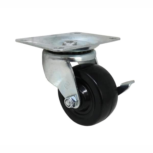 Shepherd 3 in. Black Soft Rubber and Steel Swivel Plate Caster with Locking Brake and 175 lb. Load Rating