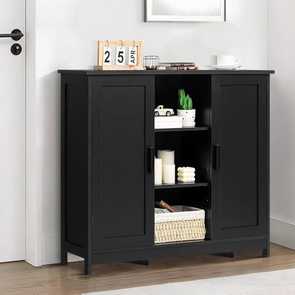 Black Medium Wood Living Room Cabinet with Adjustable Shelving