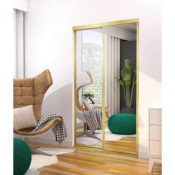 Contractors Wardrobe 84 in. x 81 in. Concord Bright Gold Aluminum Frame Mirrored Interior Sliding Closet Door CON 8481BGN2X The Home Depot