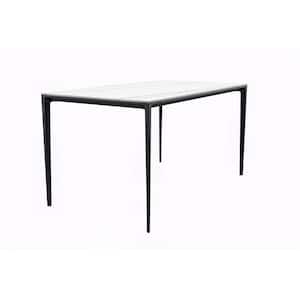Avo Mid-Century Modern 55 in. Rectangular Dining Table with Black Aluminum Legs (White/Gold)