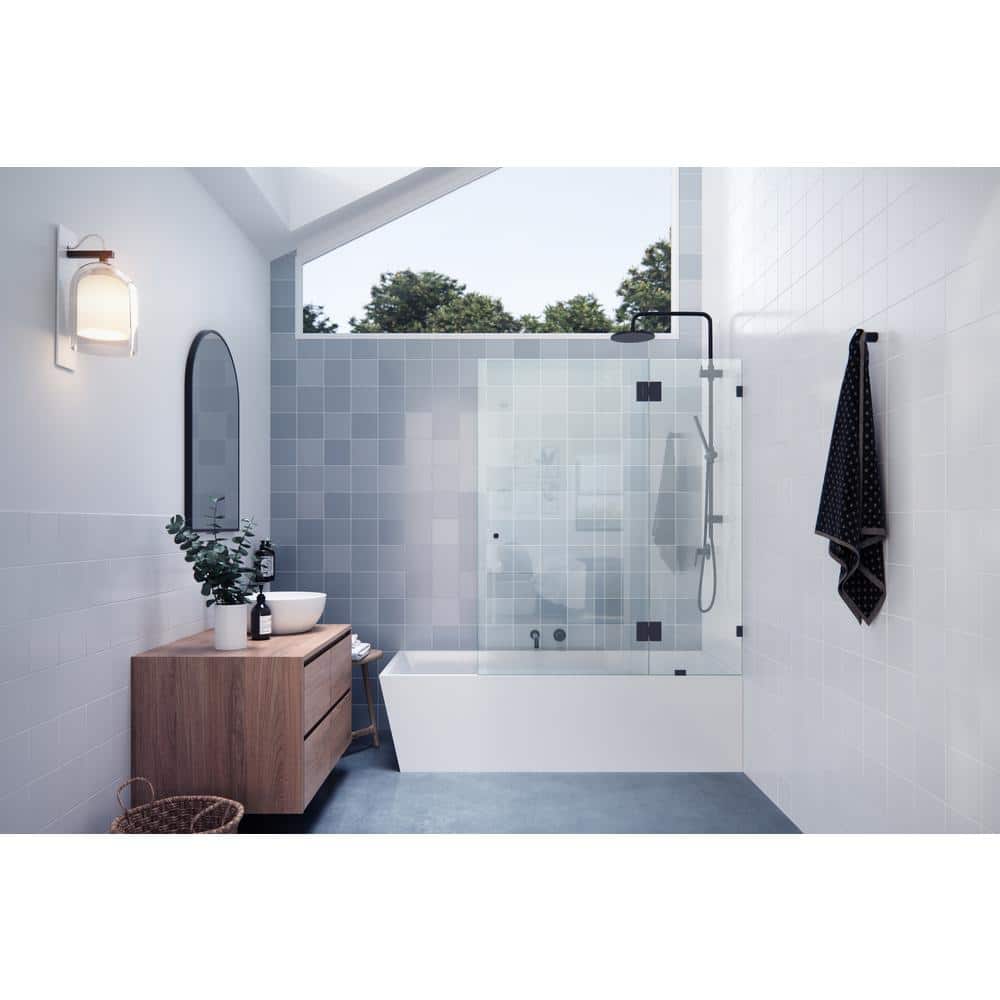 Matte Black Frameless Glass Shower Bath Door 58.25" x 48.5"