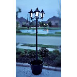 Hannah 3-Light Outdoor Black Integrated LED Solar Lamp Post and Planter