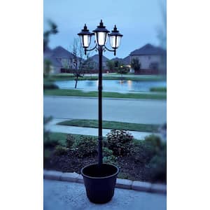 Hannah 3-Light Outdoor Black Integrated LED Solar Lamp Post and Planter