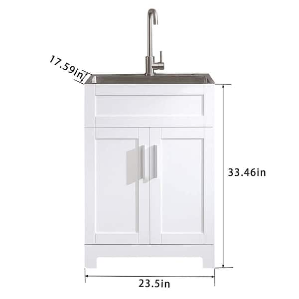 WELLFOR 24-in x 18-in White Freestanding Utility Tub with Faucet and Storage Cabinet