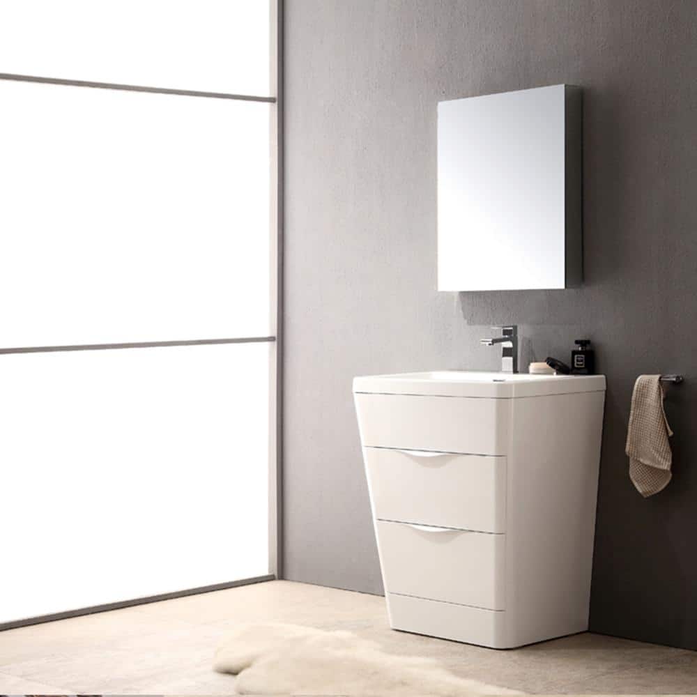 Milano 26" Glossy White Engineered Wood Vanity with Acrylic Sink