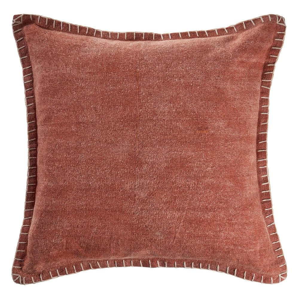 Aegean Clay Solid Color Embroidered Border Cozy Poly-Fill 24 in. x 24 in. T