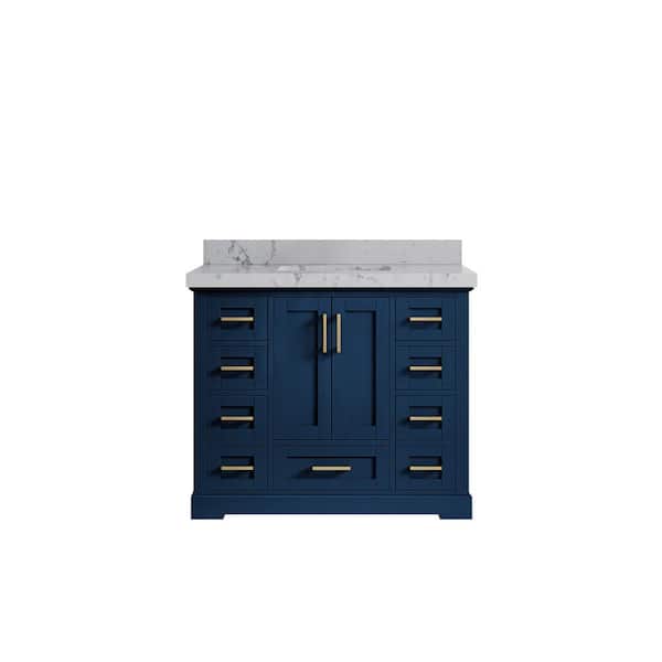 Willow Collections Boston 42 in. W x 22 in. D x 36 in. H Single Sink Bath Vanity in Navy Blue with 2 in. Venatino Quartz Top