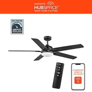 Greenhaven 60 in. White Color Changing LED Matte Black Smart Ceiling Fan with Light Kit and Remote Powered by Hubspace